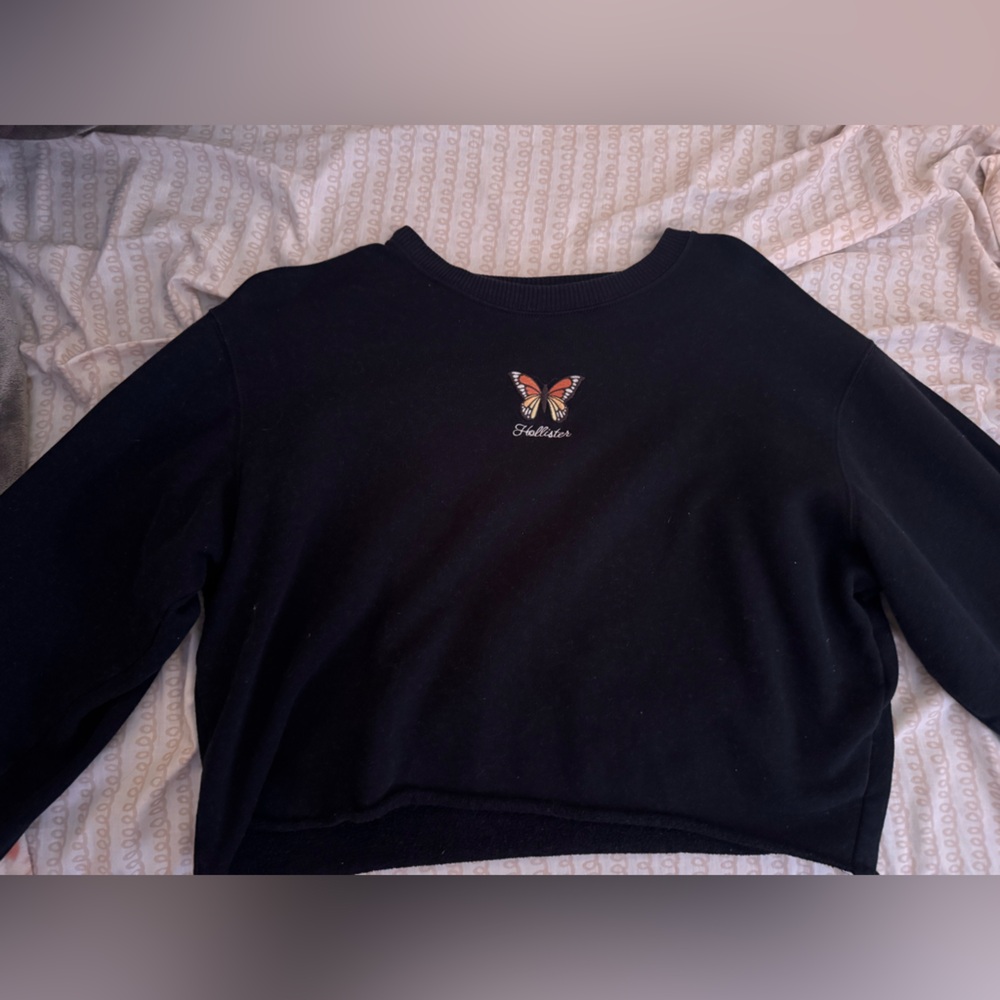 Hollister Black Crew Neck Sweater with Embroidered Detail